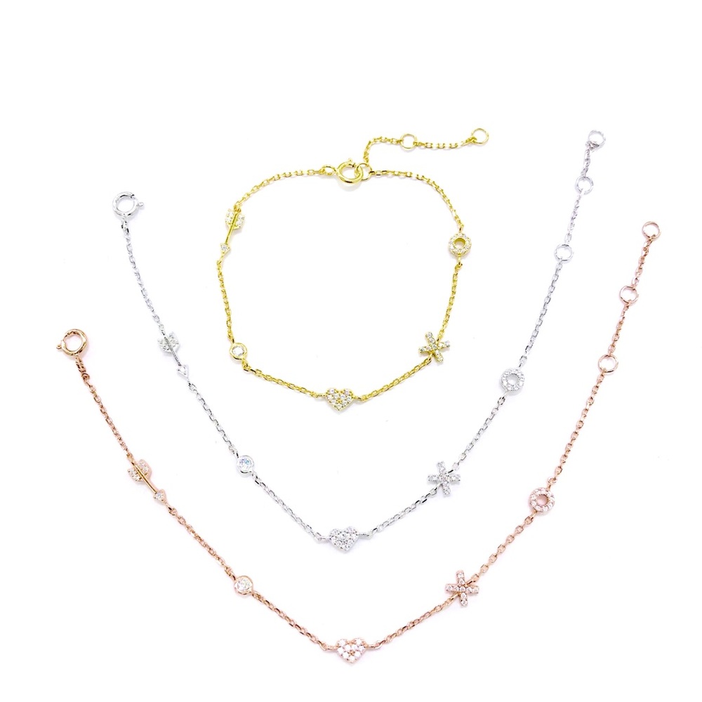 925 STERLING SILVER X & O HEART ARROW KID BRACELET